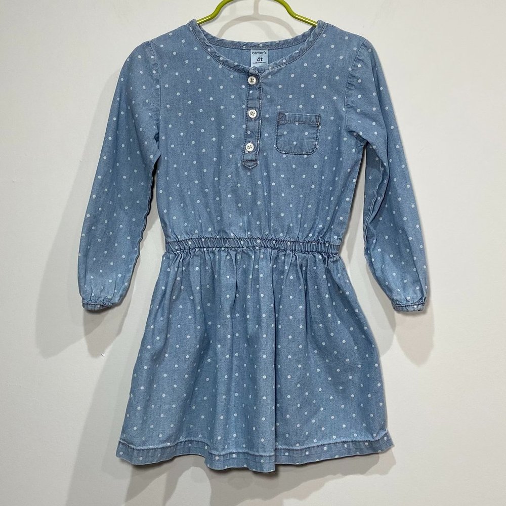 Carter's Girls Denim Chambray Polka Dot Dress Size 4T